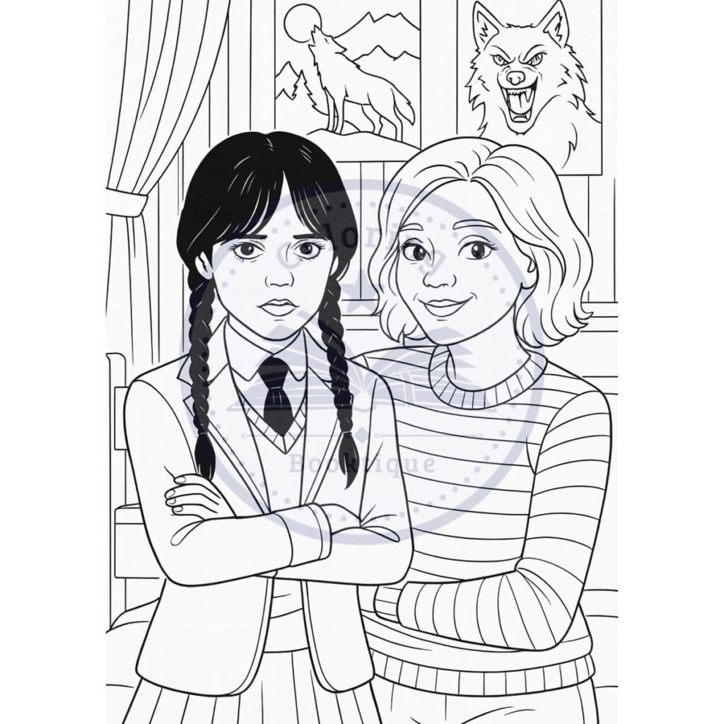 Wednesday and Enid Coloring Page