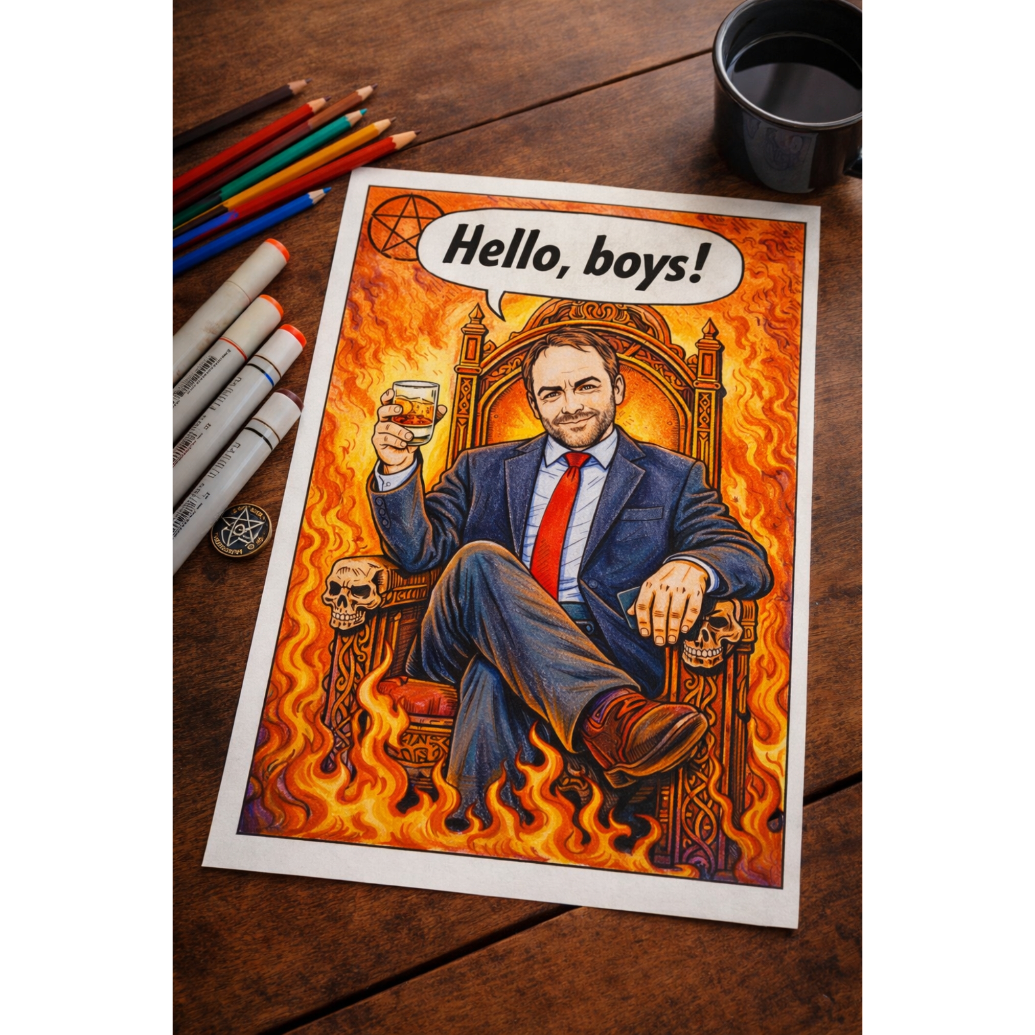 coloring page of Crowley from Supernatural