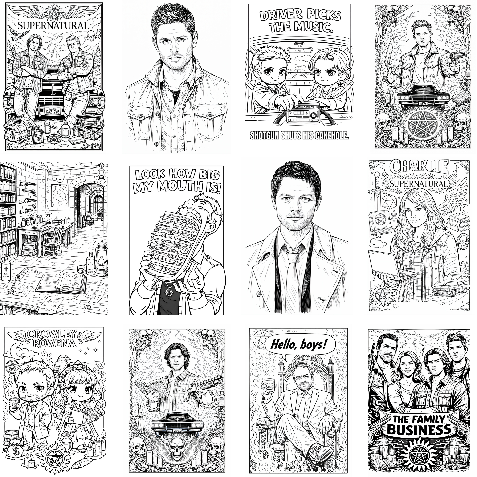 coloring page of Supernatural