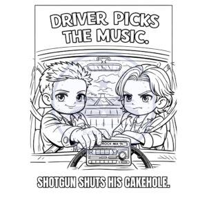 coloring page of the Winchesters from Supernatural