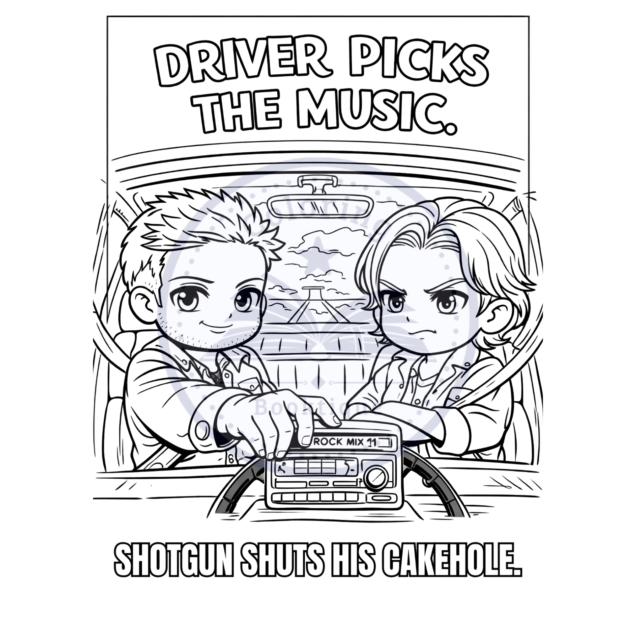 coloring page of the Winchesters from Supernatural